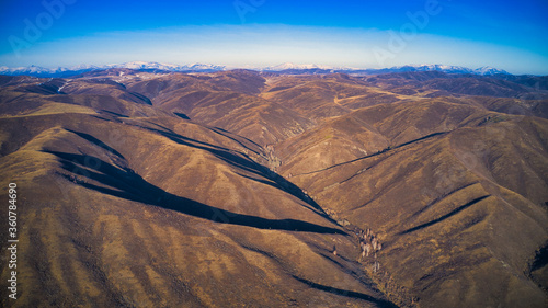Blue sky. Mountain panorama. Mountain canyon.