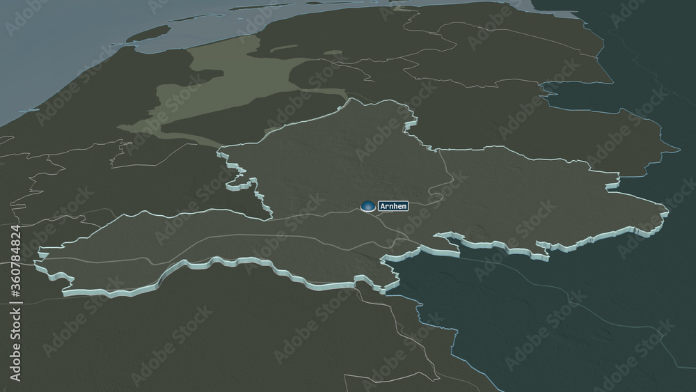Gelderland, Netherlands - extruded with capital. Administrative Gelderland, Netherlands - extruded with capital. Administrative