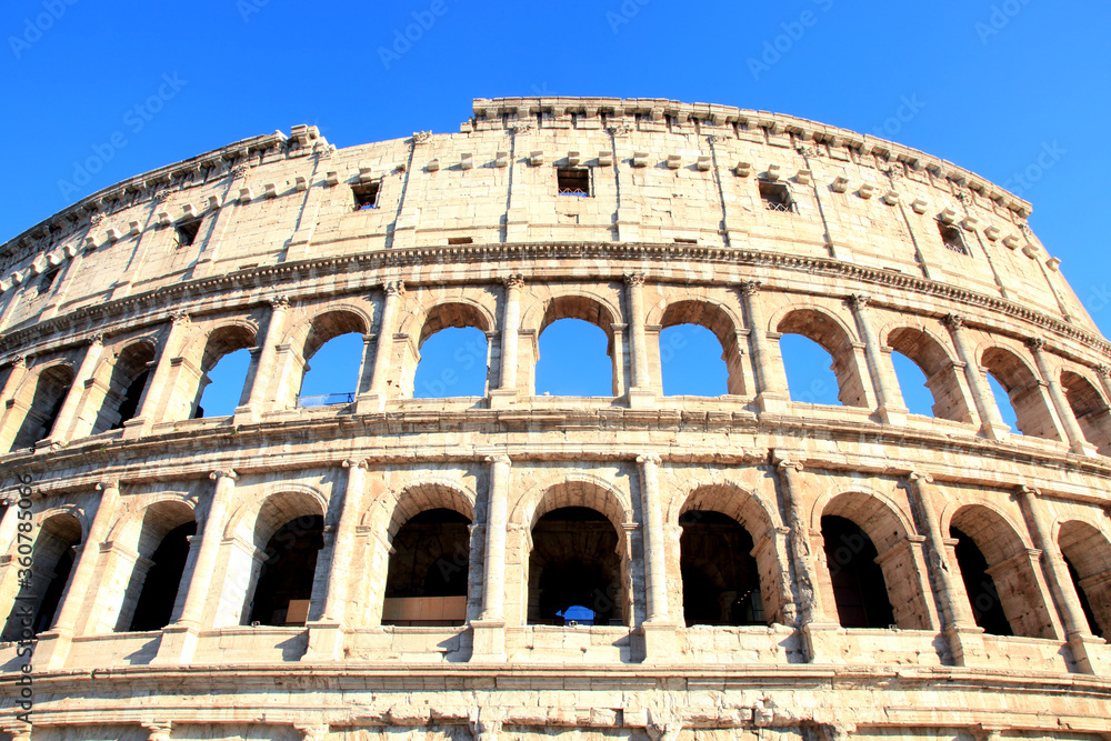 A view of the exterior of the Colosseum in Rome, Italy.