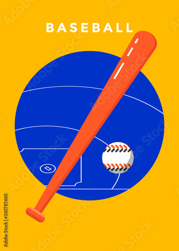 Baseball game sports poster design. Vector flat illustration.