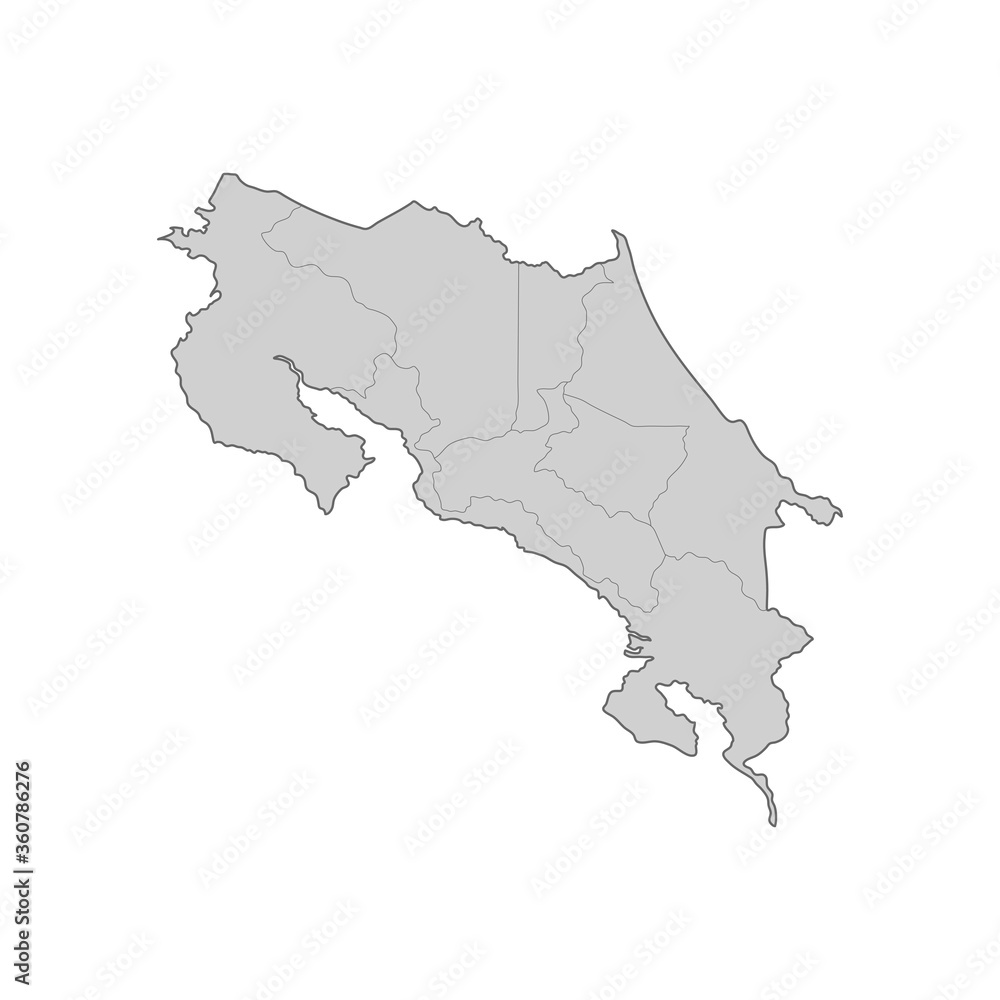 Map of Costa Rica divided to regions. Outline map. Vector illustration.