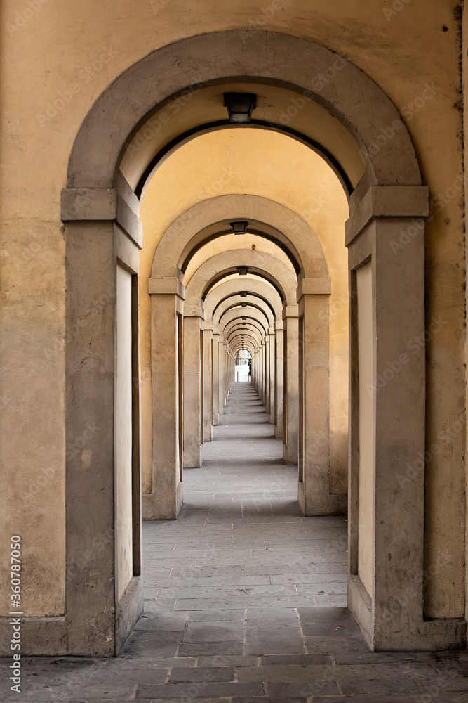 View of walkway below a section of the Vasari Corridor Florence