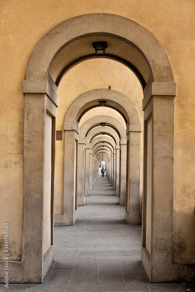 View of walkway below a section of the Vasari Corridor Florence