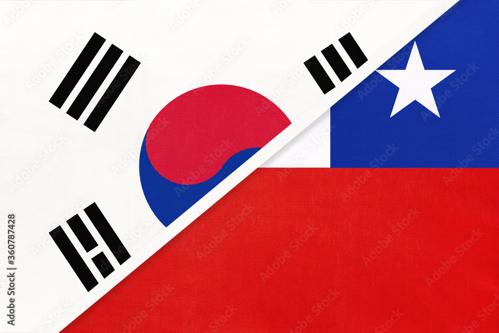 South Korea and Chile, symbol of national flags from textile. Championship between two countries. South Korea and Chile, symbol of national flags from textile. Championship between two countries.