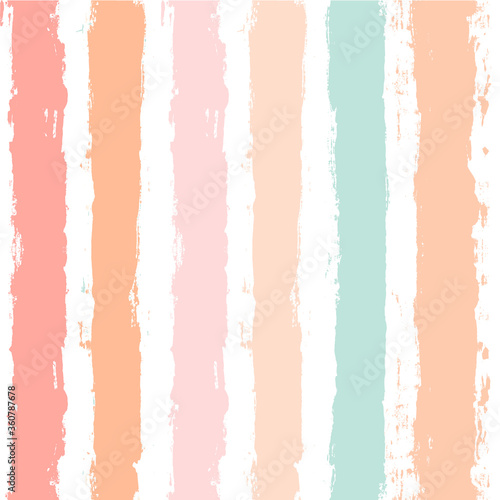 Hand drawn striped pattern, pink, orange and green girly stripe seamless background, childish pastel brush strokes. vector grunge stripes, cute baby paintbrush line backdrop