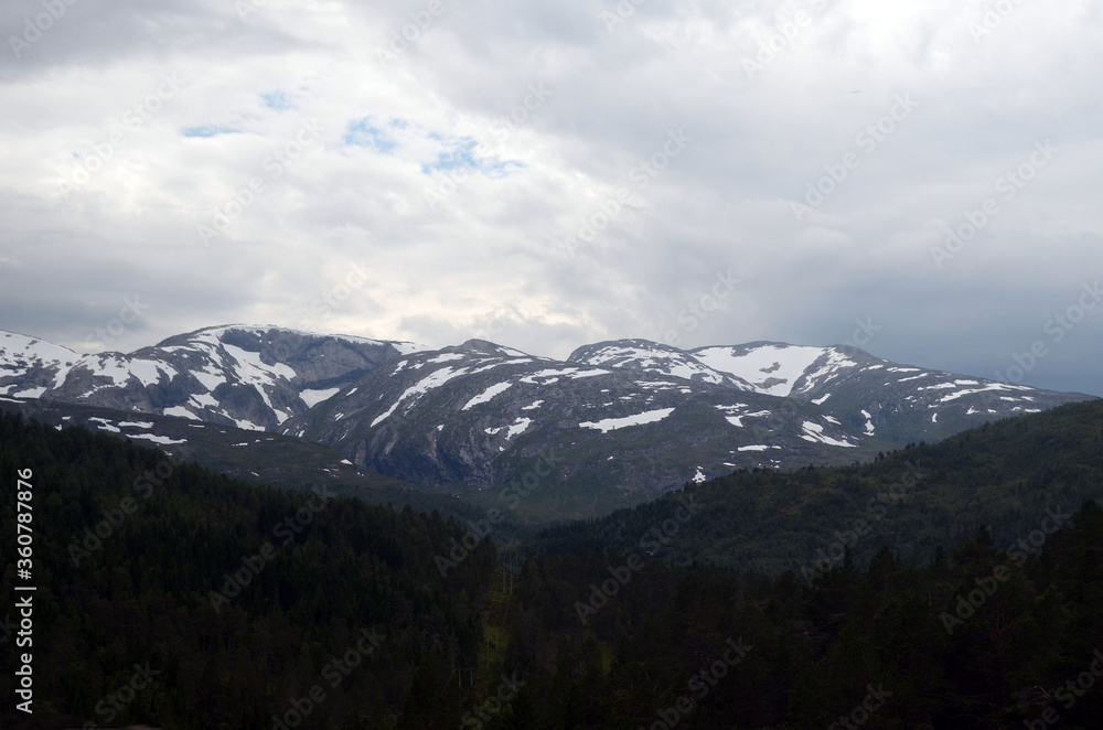 Views from the train window. Mountain tundra of Central Norway. Railway travel in Norway.The Bergen - Oslo train.