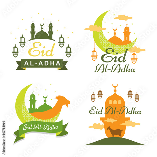 Islamic Eid Al-Adha Mubarak Greetings Celebrations Set 
