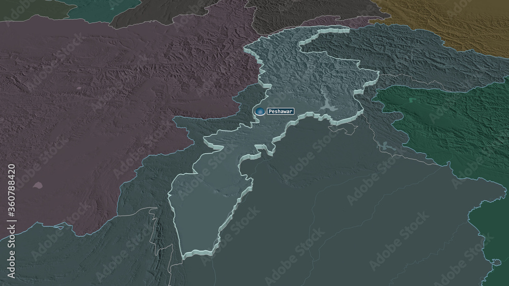 N.W.F.P., Pakistan - extruded with capital. Administrative N.W.F.P., Pakistan - extruded with capital. Administrative