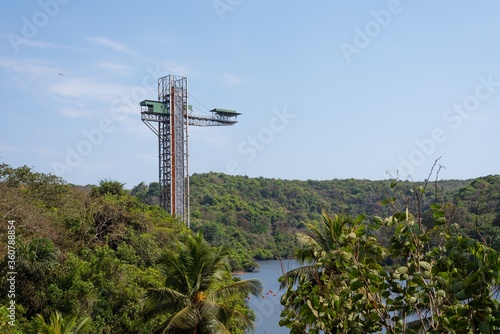 Beautiful shot of bungee jumping tower on the beach