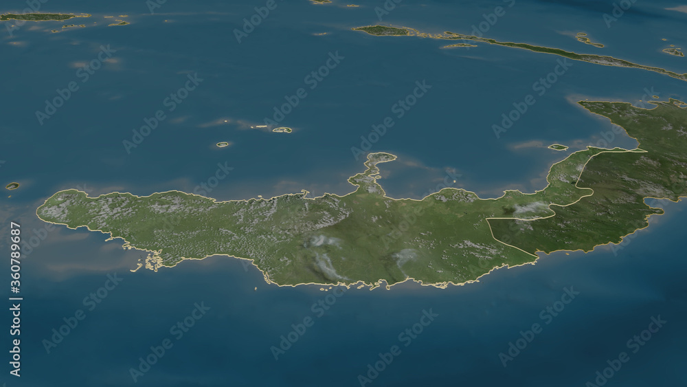 West New Britain, Papua New Guinea - outlined. Satellite