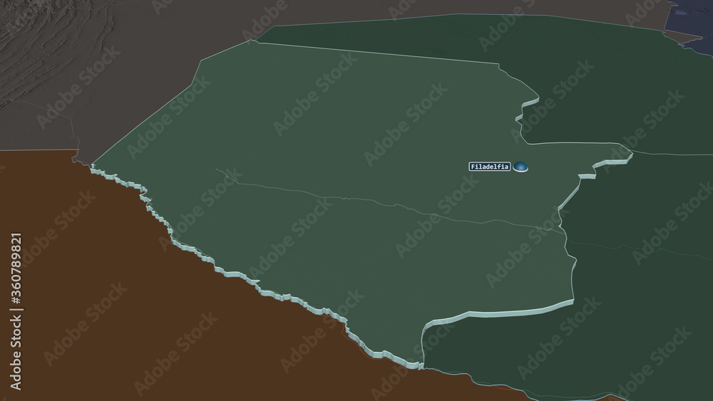 Boquerón, Paraguay - extruded with capital. Administrative Boquerón, Paraguay - extruded with capital. Administrative