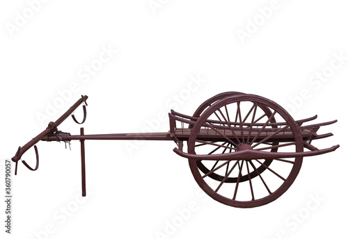 Ancient wagon or bullock car on white background.