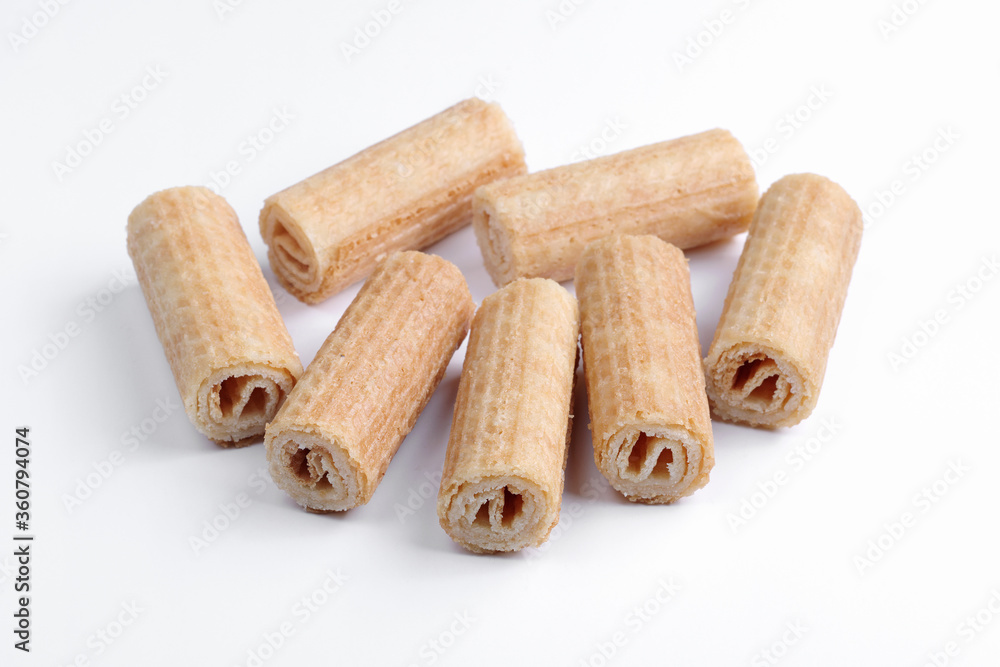 Wafer rolls on white Wafer rolls on white