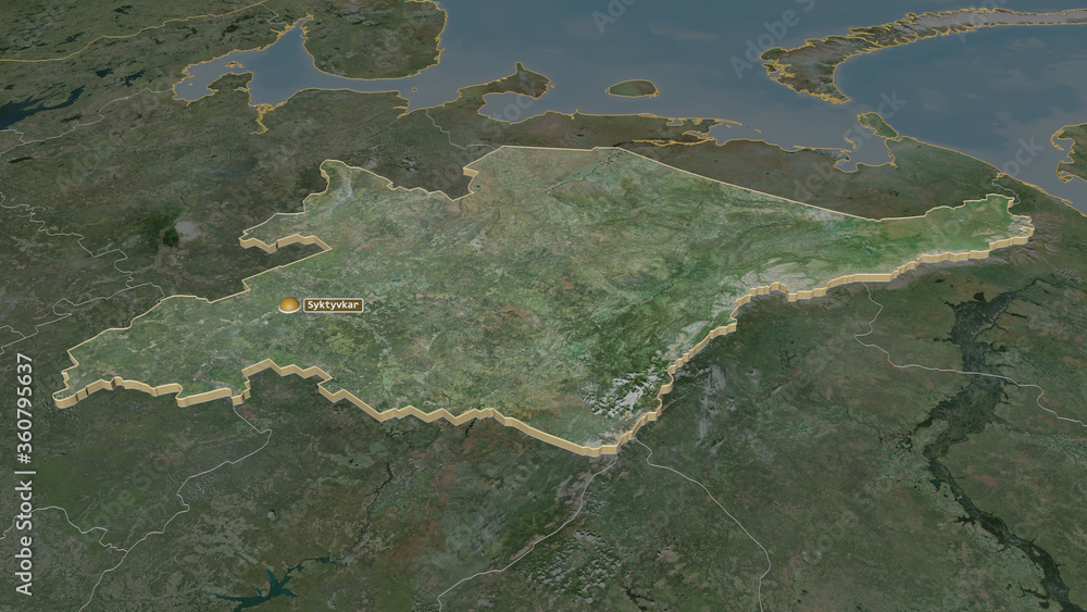 Fototapeta premium Komi, Russia - extruded with capital. Satellite