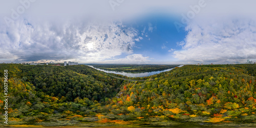Sky environment map of autumn weather. Full 360 Degree Aerial Panorama in equirectangular equidistant projection for VR AR content. © prohorov