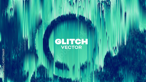 Glitch round shape abstract vector background. Pixel data flow circle noise