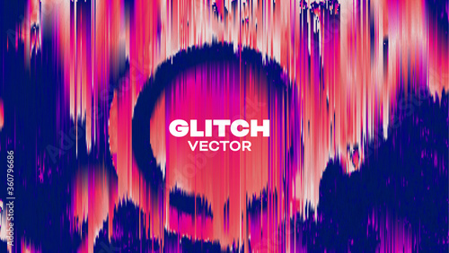 Glitch round shape abstract vector background. Pixel data flow circle noise