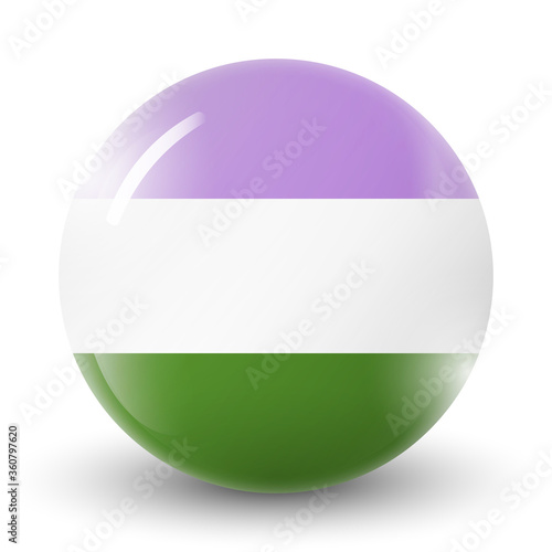 Glass light ball with flag of Genderqueer. Round sphere, template icon. Glossy realistic ball, 3D abstract vector illustration. Love wins. Logo symbol sticker in rainbow colors. Pride collection.