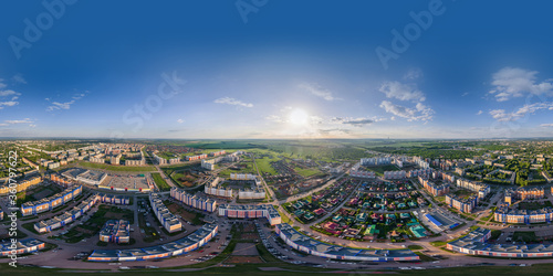 Clear sky environment map of summer weather. Full 360 Degree Aerial Panorama in equirectangular equidistant projection for VR AR content.