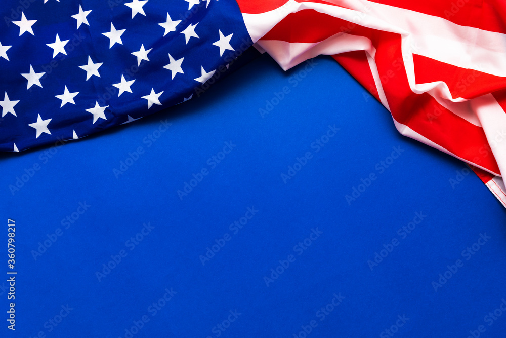 American flag on blue background for Memorial Day, 4th of July, Labour Day
