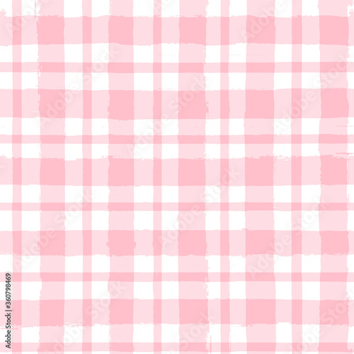 seamless tartan girly pattern, plaid print, checkered pink paint brush strokes. Gingham. Rhombus and squares texture for textile: shirts, tablecloths, clothes,