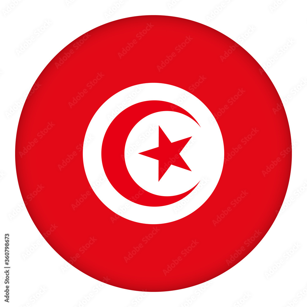 Flag of Tunisia round icon, badge or button. Tunisian national symbol. Template design, vector illustration. Flag of Tunisia round icon, badge or button. Tunisian national symbol. Template design, vector illustration.