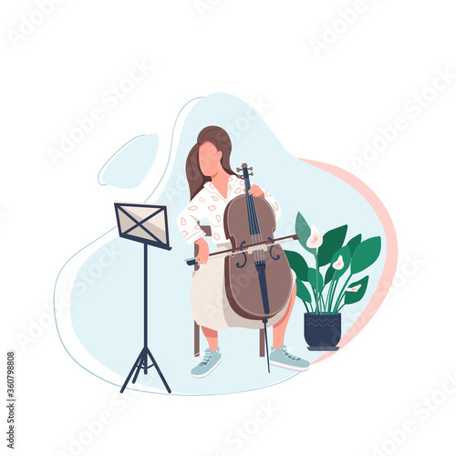 Cello player flat color vector faceless character