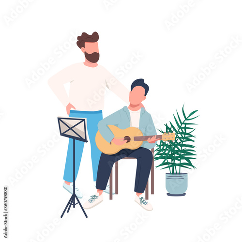 Guitar lesson flat color vector faceless character