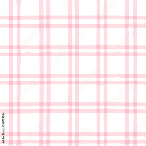 seamless tartan girly pattern, plaid print, checkered pink paint brush strokes. Gingham. Rhombus and squares texture for textile: shirts, tablecloths, clothes,
