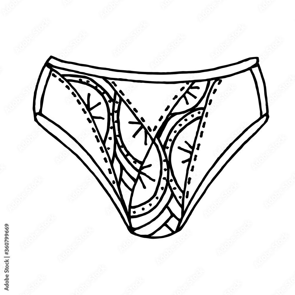 Hand drawn patterned hipster underpants. Black and white vector illustration. Isolated on a white background. Hand drawn patterned hipster underpants. Black and white vector illustration. Isolated on a white background.