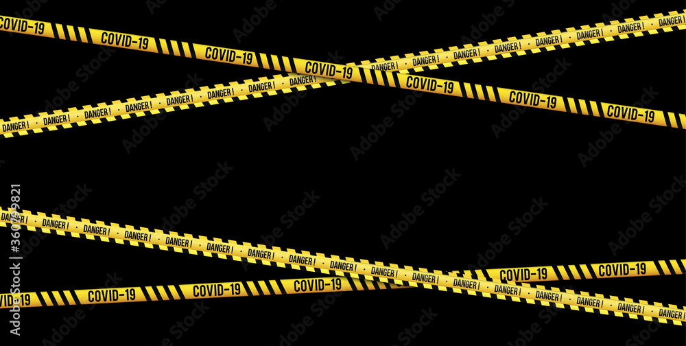 Strips of quarantine, coronavirus tape border. Set of warning coronavirus stripes. Isolated on black background. Strips of quarantine, coronavirus tape border. Set of warning coronavirus stripes. Isolated on black background.