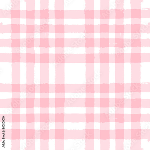 seamless tartan girly pattern, plaid print, checkered pink paint brush strokes. Gingham. Rhombus and squares texture for textile: shirts, tablecloths, clothes,