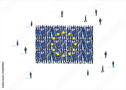 Vector illustration with European Union flag composed of people against white background
