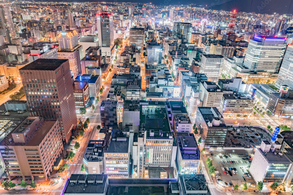 Obraz premium 札幌夜景,札幌駅,北海道,日本 Sapporo night view, Sapporo station, Hokkaido, Japan