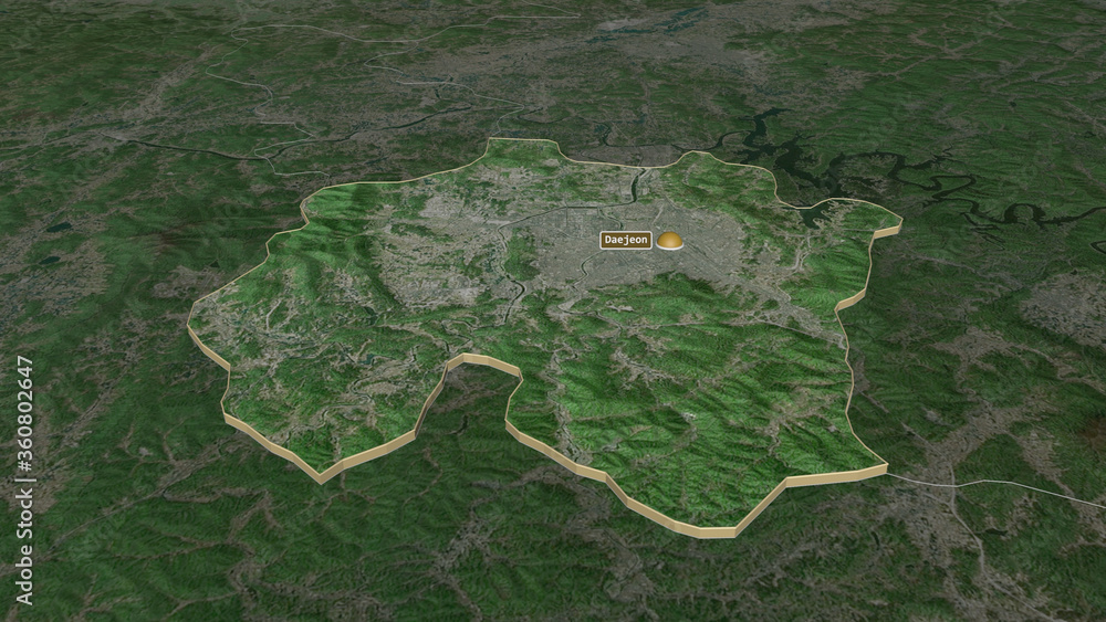 Fototapeta premium Daejeon, South Korea - extruded with capital. Satellite