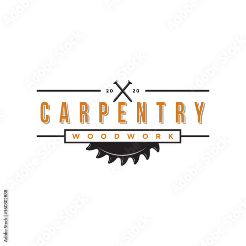 simple vintage carpentry woodwork with nail icon logo 