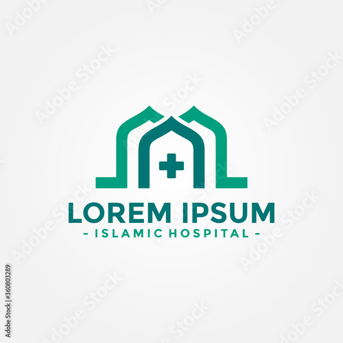Islamic Hospital Logo Vector. Islamic Medical Care Logo Design Template.