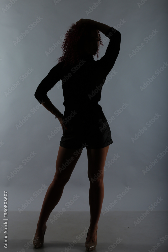 silhouette of a slender girl in the twilight silhouette of a slender girl in the twilight