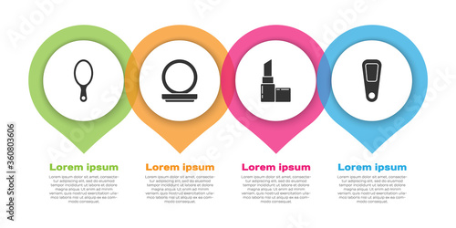 Set Hand mirror, Makeup powder with mirror, Lipstick and Hand mirror. Business infographic template. Vector