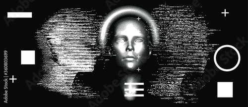 Silhouette of a human made in pixel art style. Conceptual image of AI (artificial intelligence), VR (virtual reality), Deep Learning  and Face recognition systems.