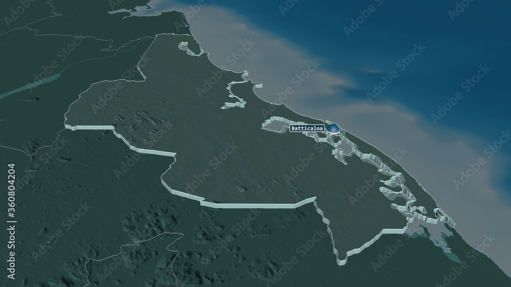 Batticaloa, Sri Lanka - extruded with capital. Administrative Batticaloa, Sri Lanka - extruded with capital. Administrative
