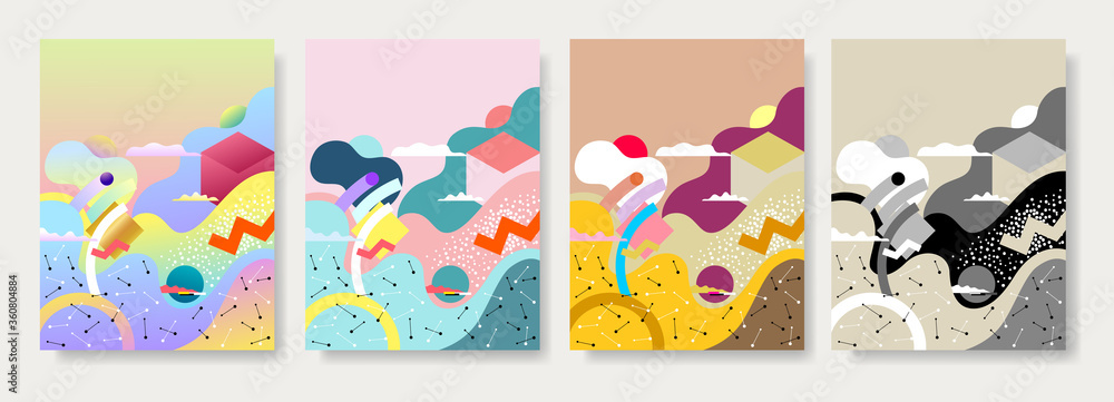 Colorful abstract graphic design with four theme colors templates for background