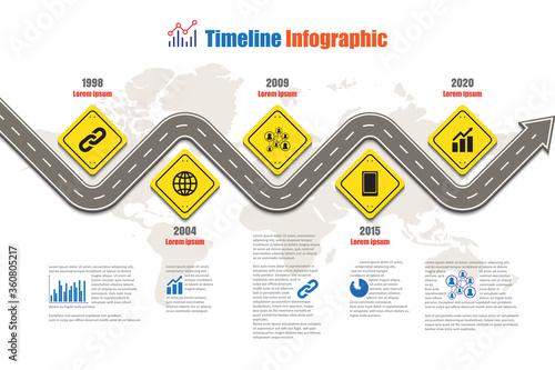 Business road signs map timeline infographic designed for abstract background template milestone element modern diagram process technology digital marketing data presentation chart Vector illustration