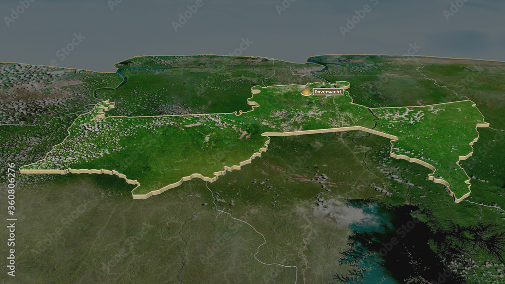 Para, Suriname - extruded with capital. Satellite
