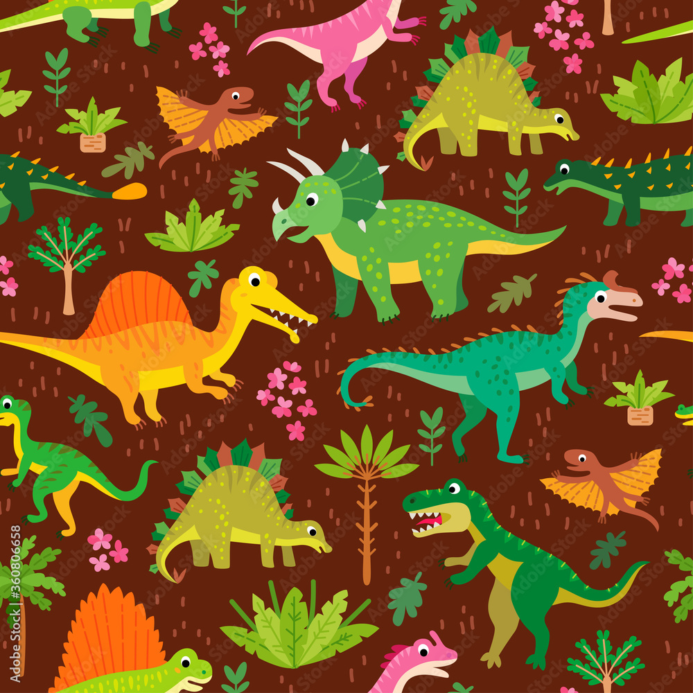 A Childish dinosaurs and tropical leaves pattern A Childish dinosaurs and tropical leaves pattern
