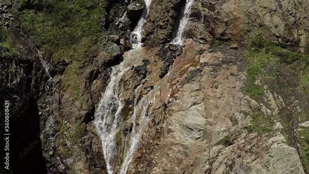 Caucasus, Ossetia. Midagrabin Gorge. Waterfall on the eastern slope of Mount Donchent. Caucasus, Ossetia. Midagrabin Gorge. Waterfall on the eastern slope of Mount Donchent.