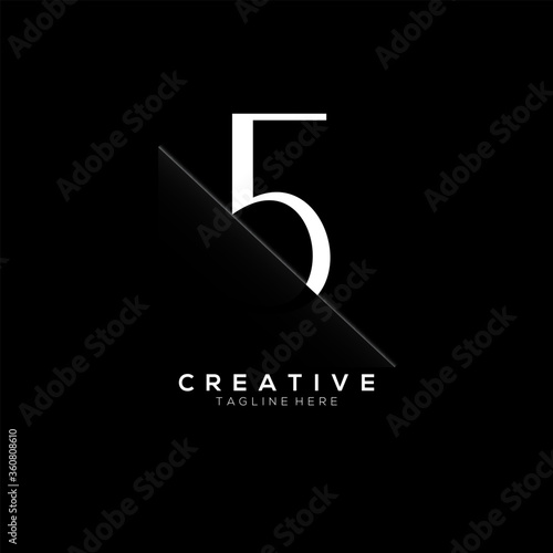 5 (Five) White Number Logo Design with Creative Paper Cut