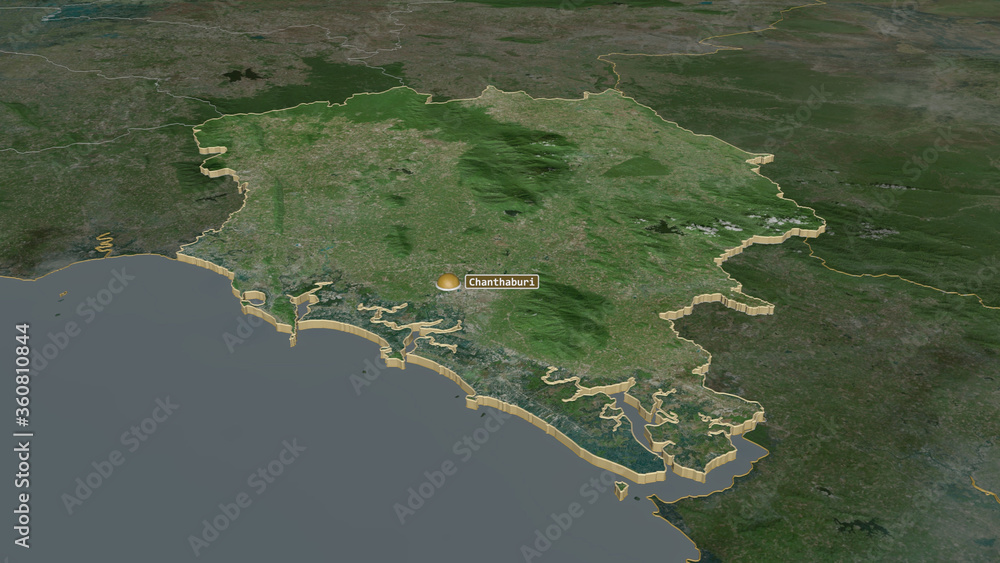 Chanthaburi, Thailand - extruded with capital. Satellite Chanthaburi, Thailand - extruded with capital. Satellite