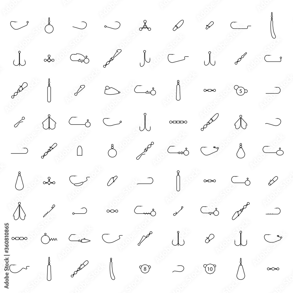 Set of different spinning fishing accessories and tackles, vector illustration. Set of different spinning fishing accessories and tackles, vector illustration.