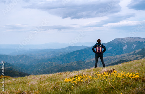 Woman hiking in mountain on Balkan mountains in Serbia
